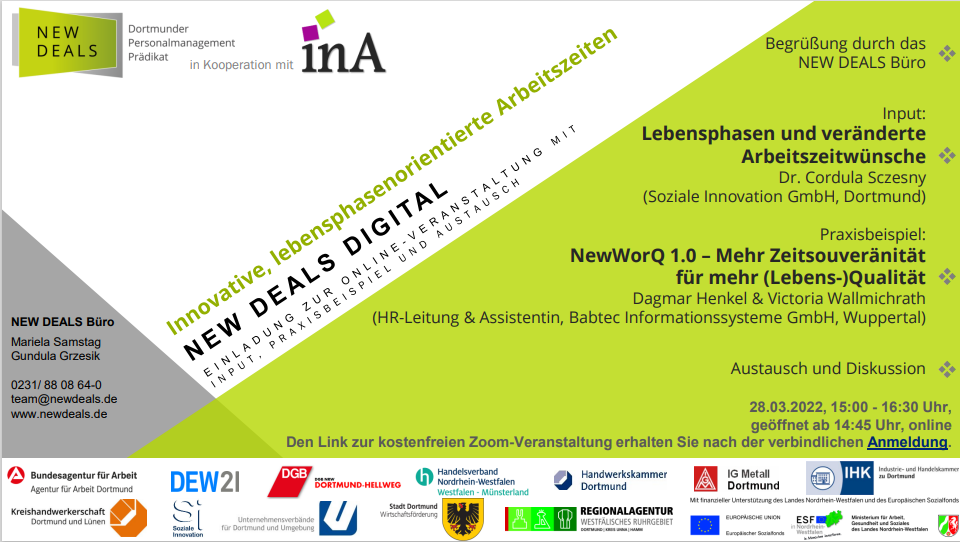 New Deals Flyer "Innovative, lebensphasenorientierte Arbeitszeiten"