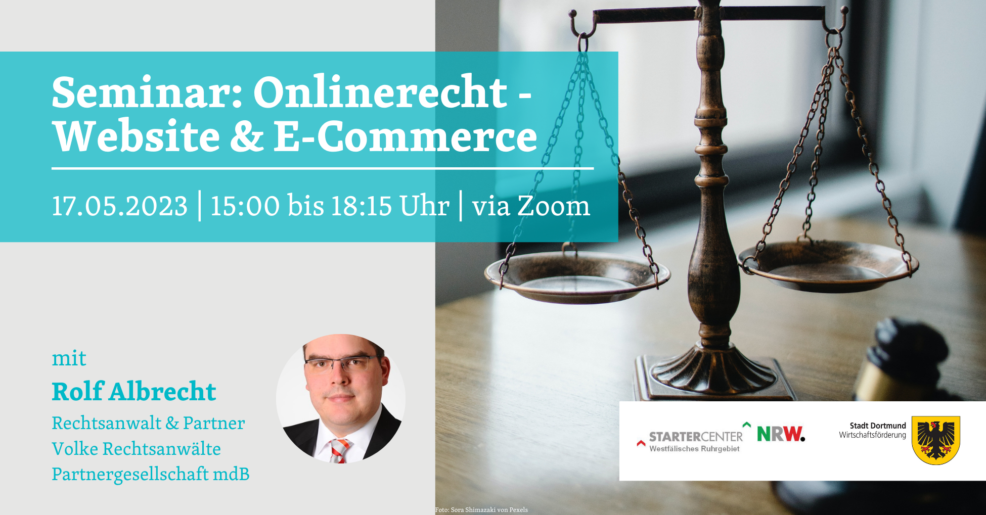 Online-Veranstaltung des STARTERCENTERs NRW Westfälisches Ruhrgebiet:  „Onlinerecht – Website & E-Commerce“ am 17.05.2023 
