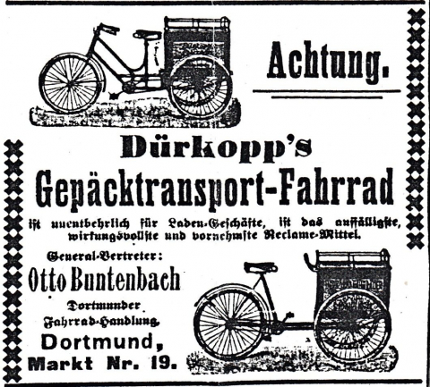 Lastenradwerbung in einer Dortmunder Zeitung von Juli 1898