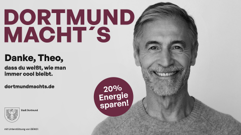 Portrait von Dortmunder*innen unter dem Slogan "Dortmund macht’s Viele Dortmunder*innen wollen wie "Theo" in diesem Winter Energie sparen.
