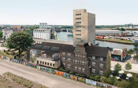 Der Gebäudekomplex Speicherstraße 41–45 soll mit neuem Leben gefüllt werden. Die Visualisierungen zeigen, wie Vorder- und Rückseite künftig aussehen sollen ( Der Gebäudekomplex Speicherstraße 41–45 soll mit neuem Leben gefüllt werden. Die Visualisierungen zeigen, wie Vorder- und Rückseite künftig aussehen sollen (